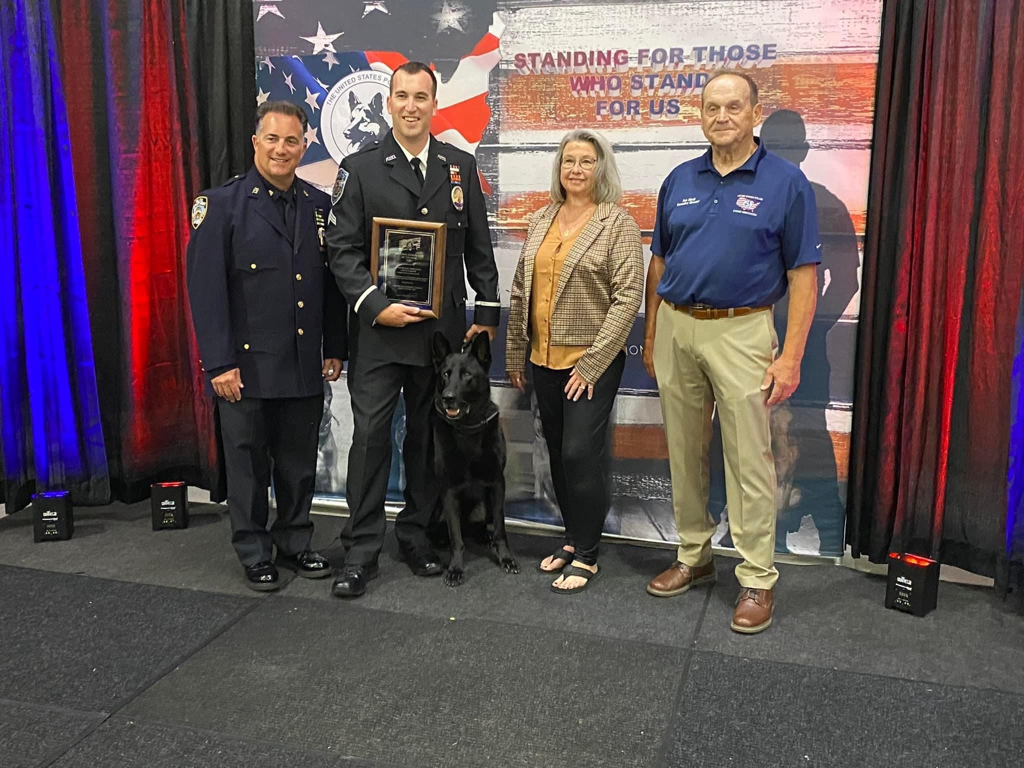 Sgt Jake Sorteberg and K9 Bravo received 2021 ACPCA case of the year award